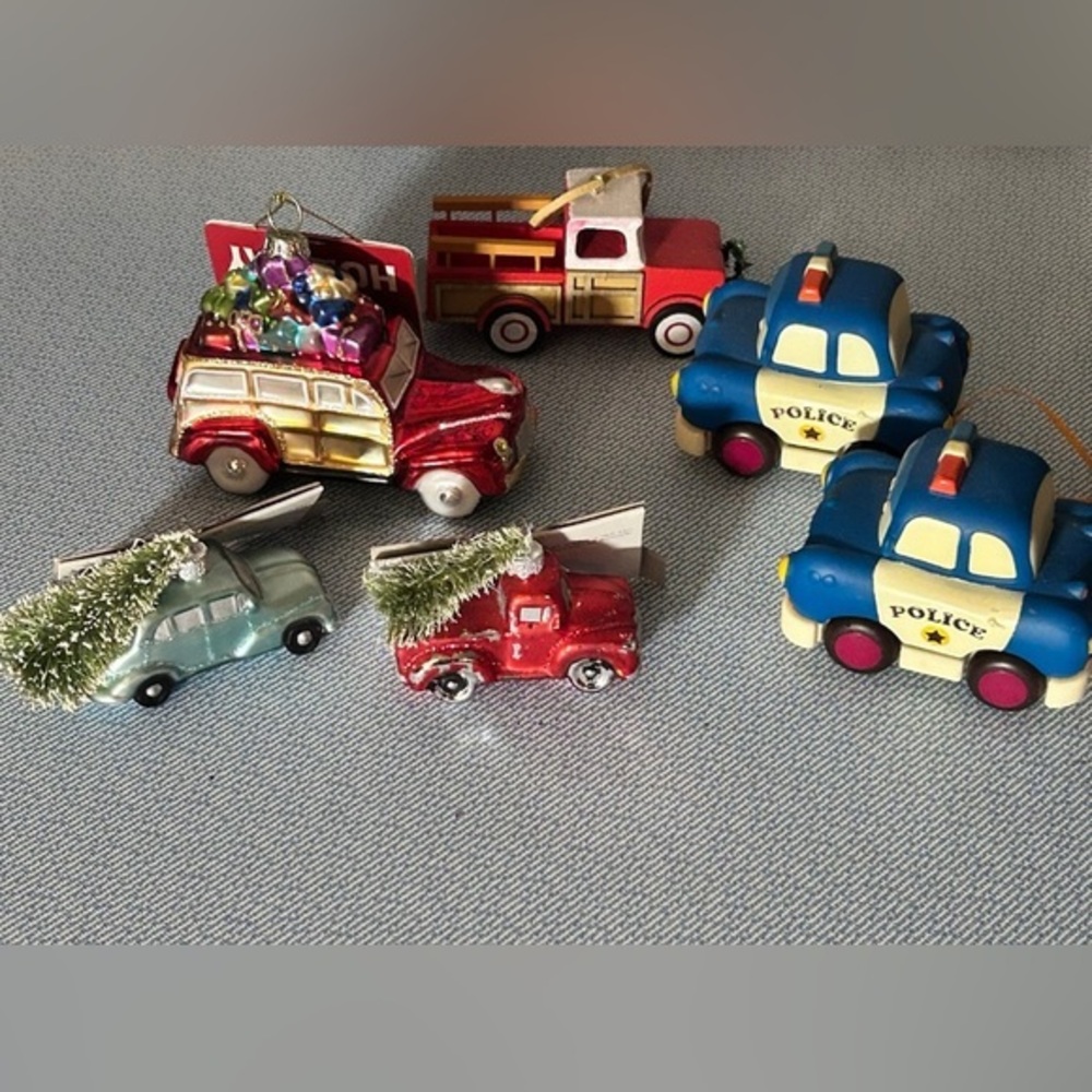 Vintage-Style Christmas Vehicle Ornaments Bundle - Fair Condition Lot of 6